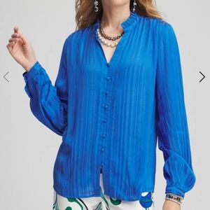 Chico's Ruffle Hem Button Down Top